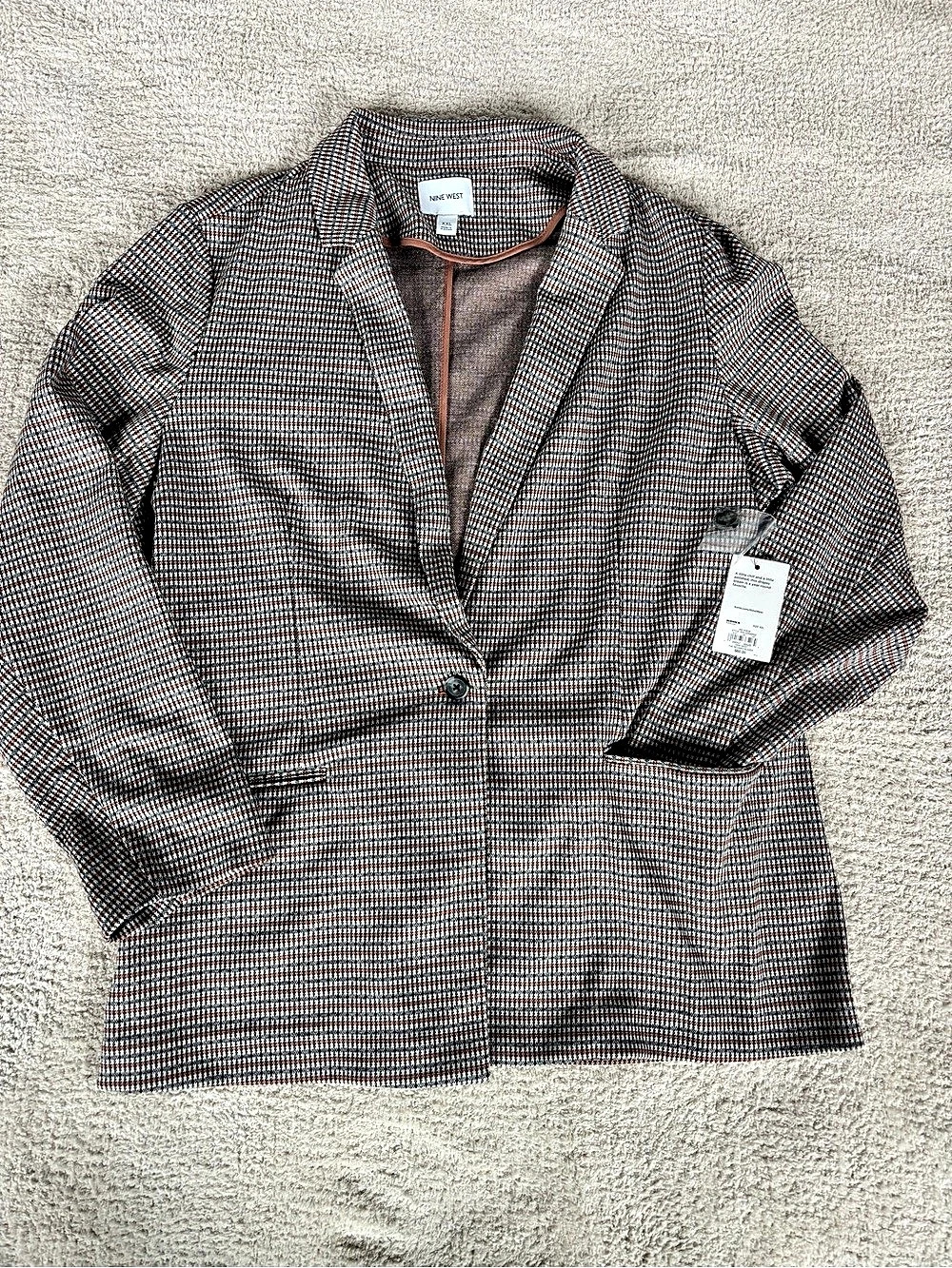 Nine West Houndstooth Blazer Brown & Black XXL NWT